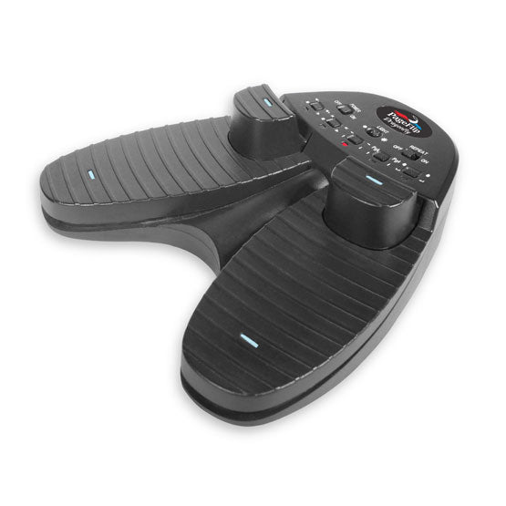 A black refurbished Dragonfly quad pedal designed for page turning and navigation in digital files, showing buttons and connectivity ports.